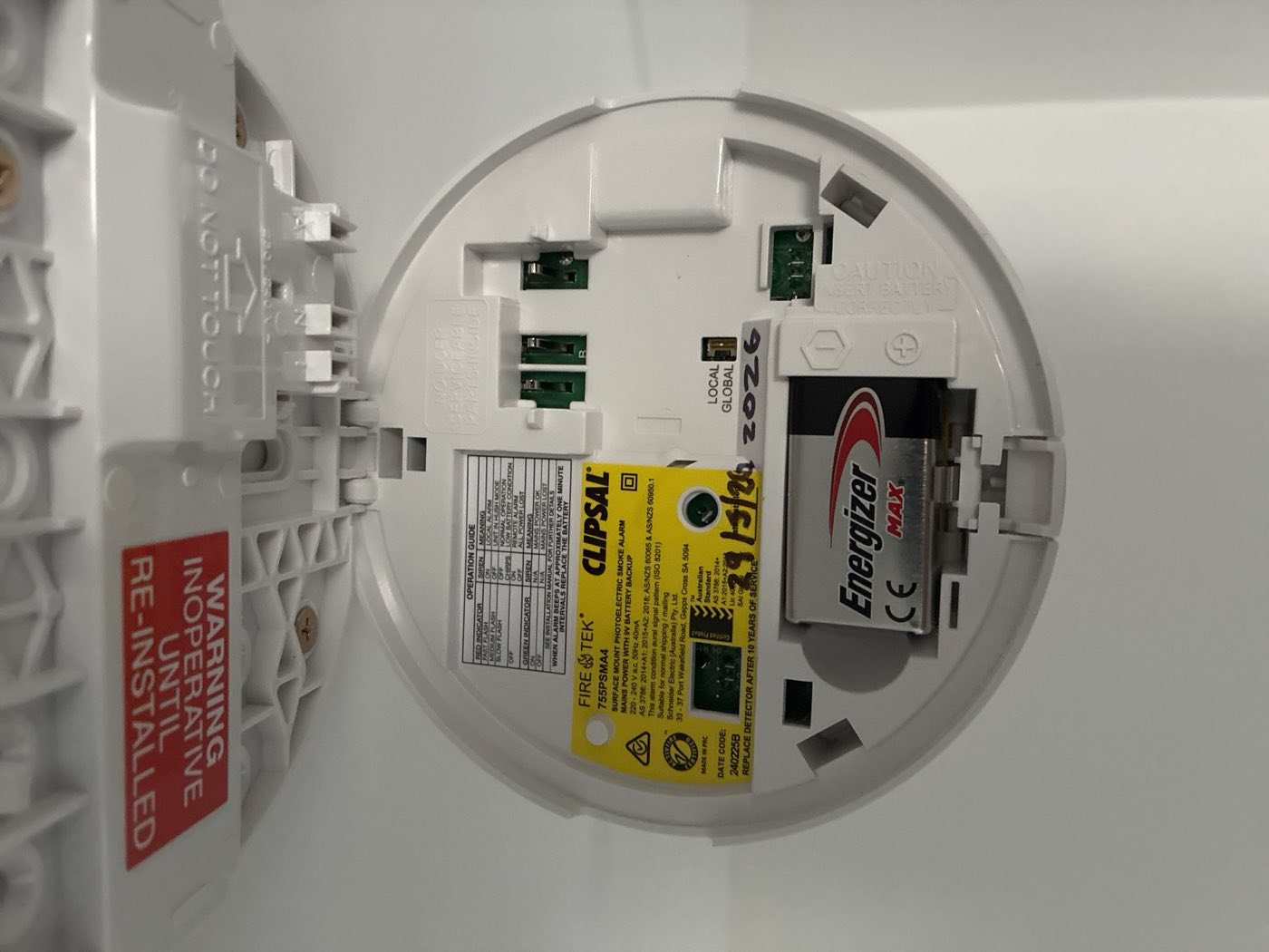 Interconnected mains-powered smoke alarm installed by Forster Electrical Co
